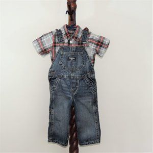 Oshkosh B'Gosh denim vestback bib overalls with Oshkosh plaid casual shirt